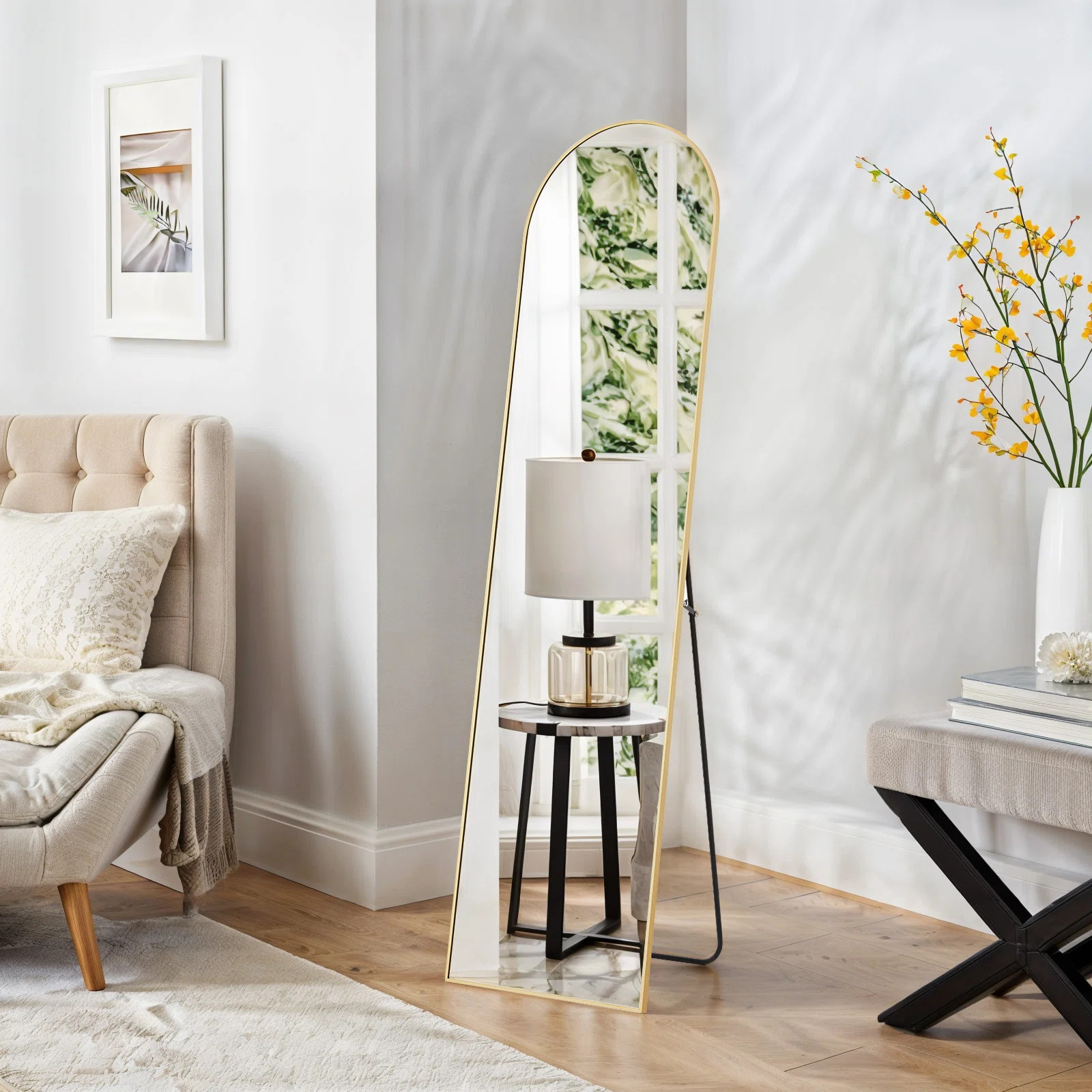 Ebern Designs Masrur Metal Full Length Mirror Standing Leaning Wall Mirror, Arched Full Body Mirr... | Wayfair North America