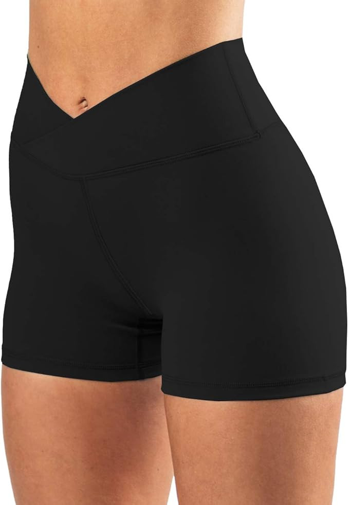 Puedizux Women's High Waisted Biker Shorts Cross Waist Workout Yoga Shorts Running Leggings with/... | Amazon (US)
