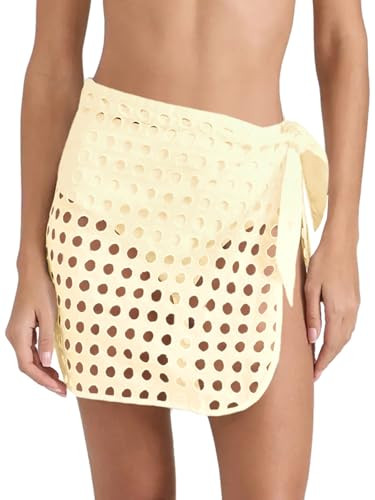 Saodimallsu Women's Crochet Cover Up Skirt 2025 Beach Mesh Slit Tie Waist Mini Wrap Skirts Pareo ... | Amazon (US)