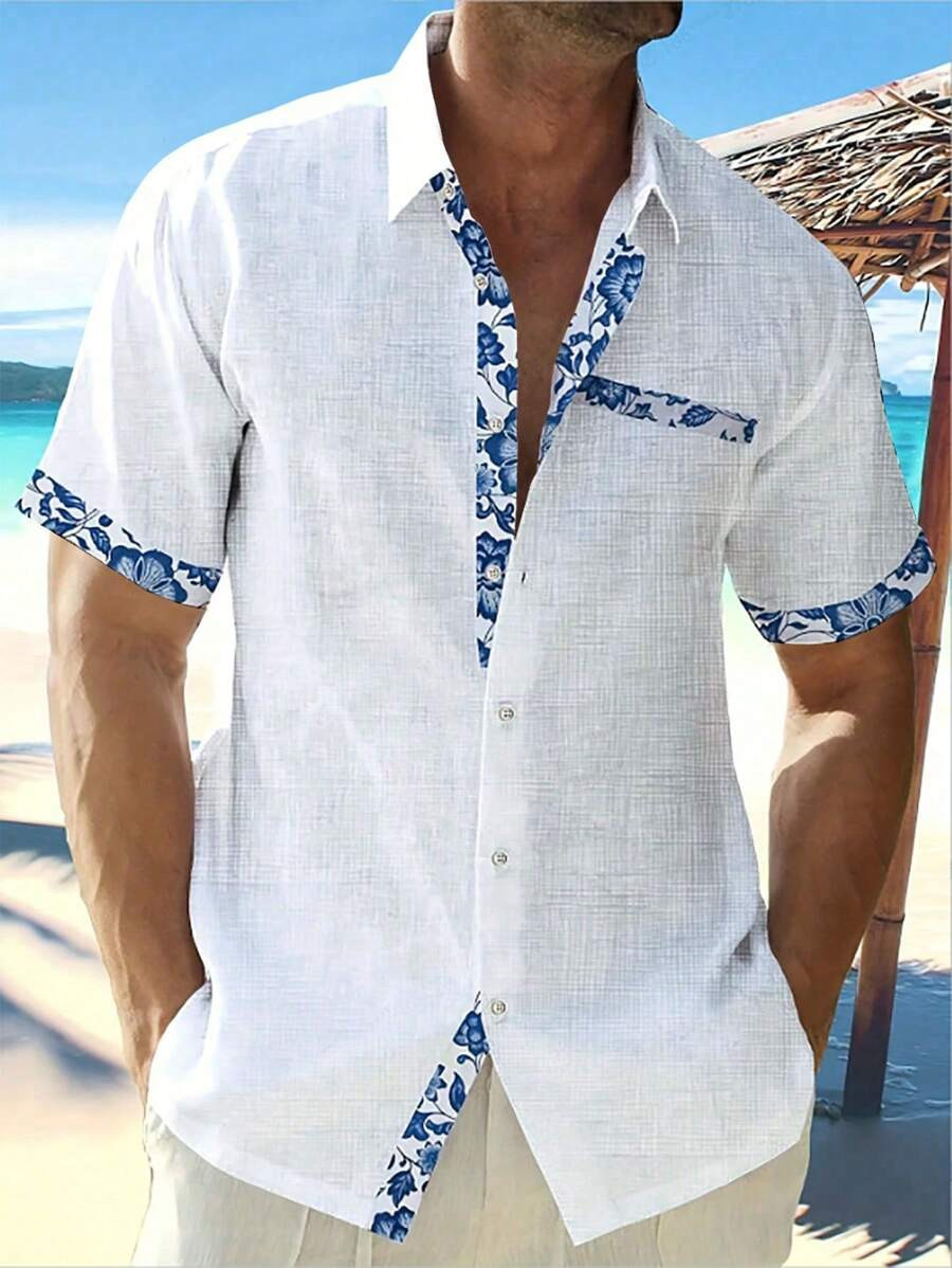 Manfinity RSRT Men's Floral Printed Short Sleeve Shirt Perfect For Summer And Beach Baggy Button ... | SHEIN
