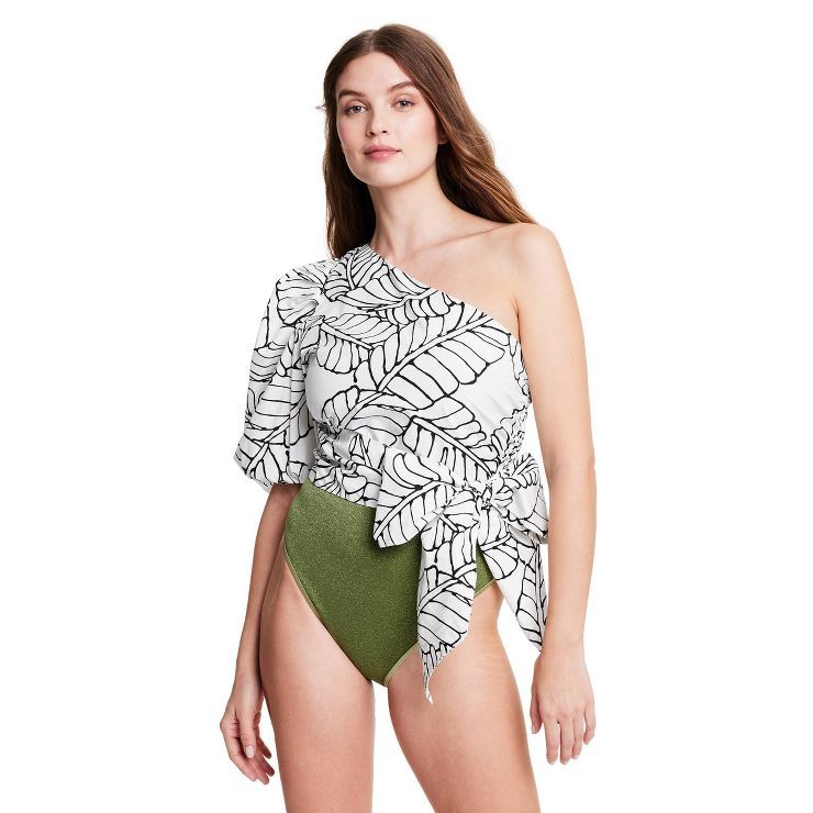 Women's Sketch Palm Leaf Print Wrap Tie One Shoulder Top - Fe Noel x Target Black/White | Target