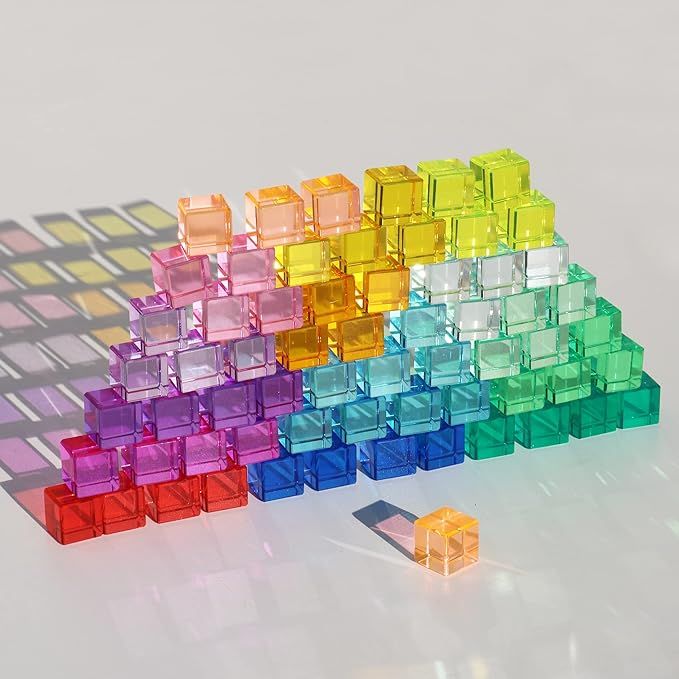 Rainbow Crystal Acrylic Cubes Children Learning Color Light Shadow Toy, Stacking Gem Blocks Senso... | Amazon (US)