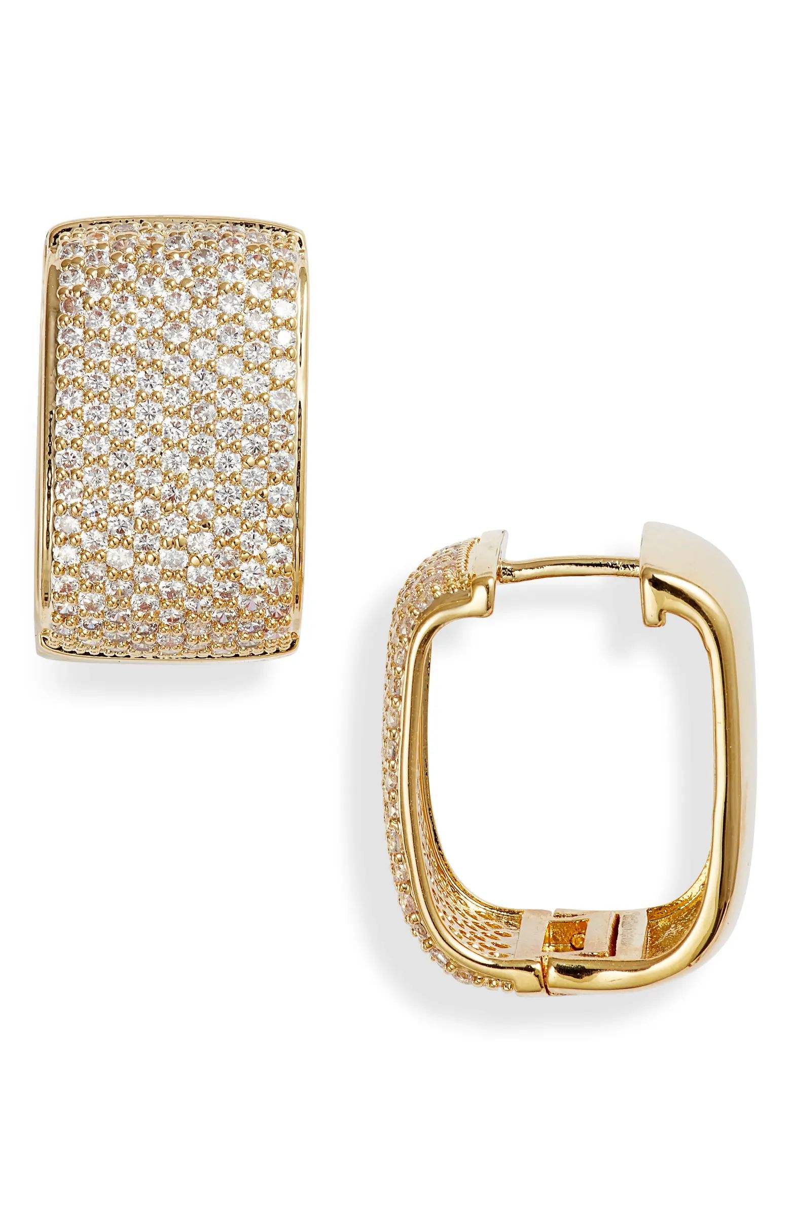 Pavé Cubic Zirconia Wide Square Huggie Hoop Earrings | Nordstrom