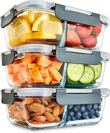 Igluu Meal Prep Glass 2 Compartment Container with Airtight SnapLock Lids - Portion Control Food ... | Amazon (UK)