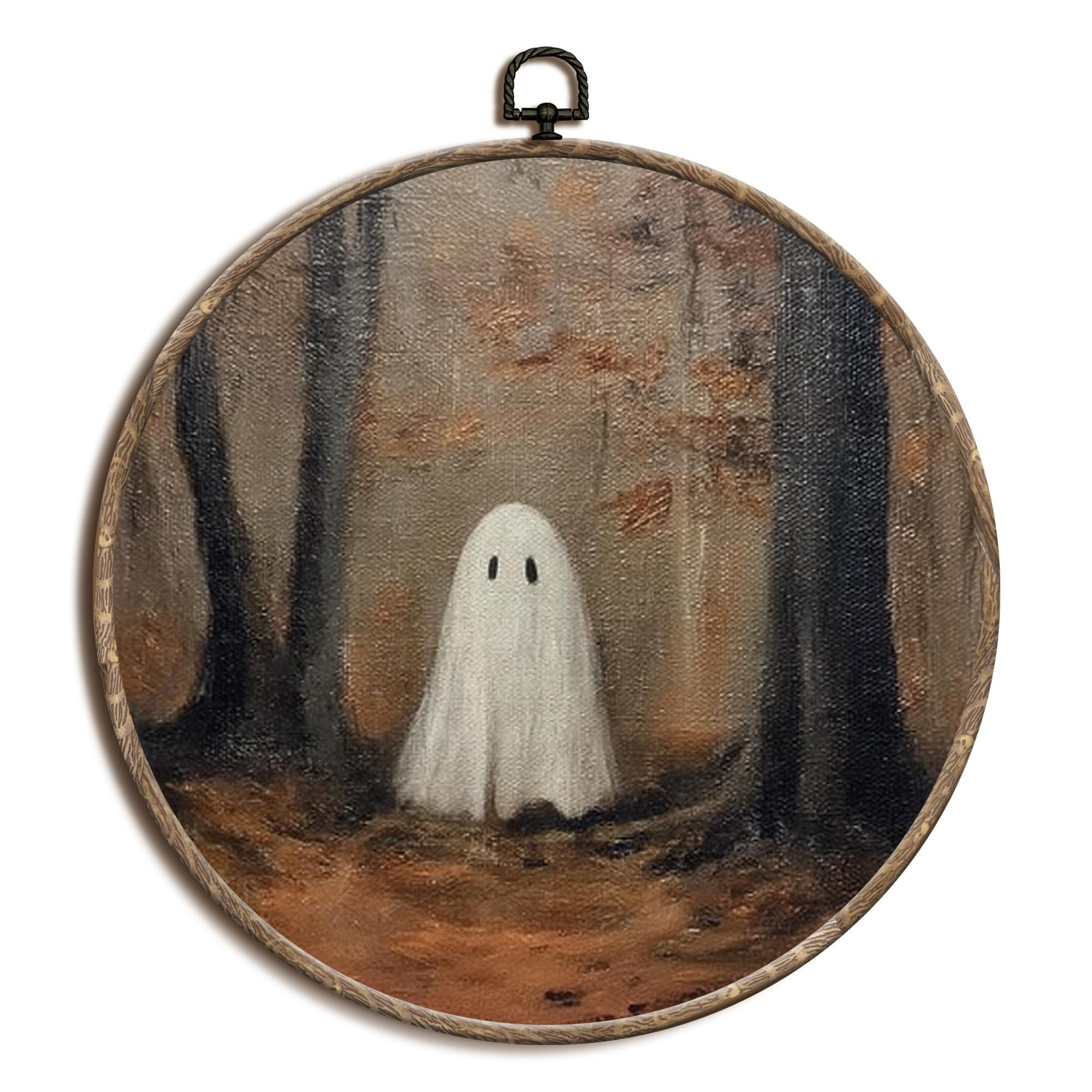 Yorhifa Halloween Ghost Framed Wall Art, Spooky Ghost Aesthetic Round Wall Art, Rustic Fall Fores... | Amazon (US)