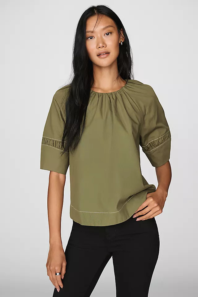 100% Cotton Smocked Short-Sleeve Blouse | Anthropologie (US)
