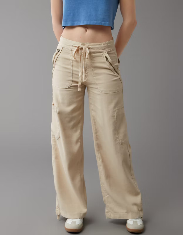 AE Dreamy Drape Linen-Blend Baggy Wide-Leg Cargo Pant | American Eagle Outfitters (US & CA)
