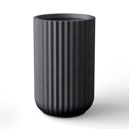 Kante 21.7" Tall Fluted Concrete Planter, Large Black Plant Pot with Drainage Hole & Rubber Plug – Breathable Cylinder for Indoor Outdoor, Artistic Textured Decor for Home Garden | Amazon (US)
