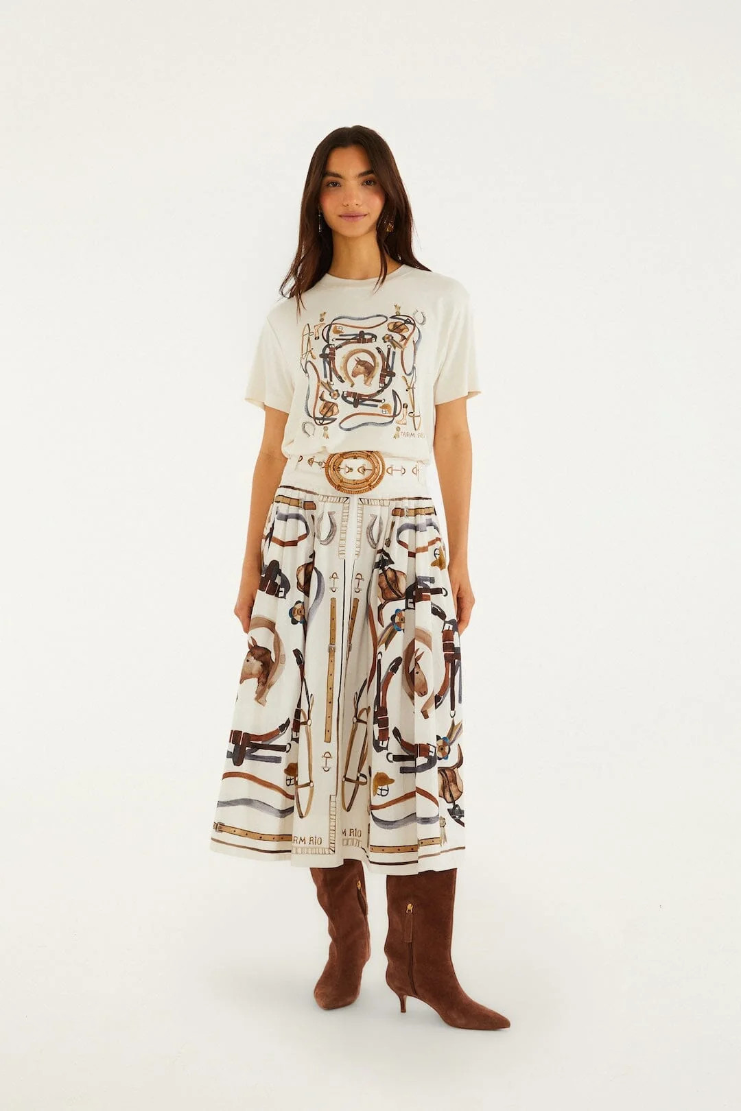 Off-White Equestrian Scarf Belted Midi Skirt | FARM Rio | FarmRio (US)