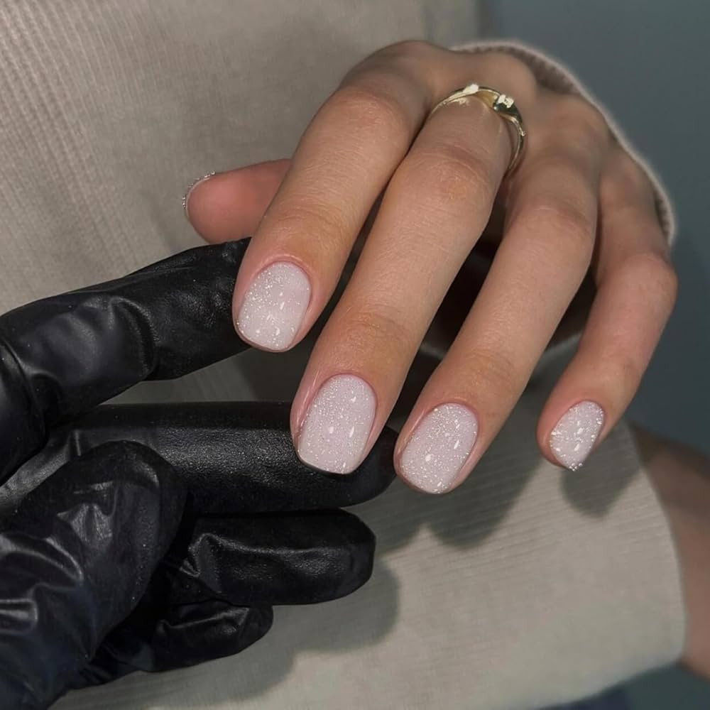 KQueenest White Cat Eye Press on Nails Short Square, 30 Pcs Glitter Acrylic Fake Nails Press ons,... | Amazon (US)