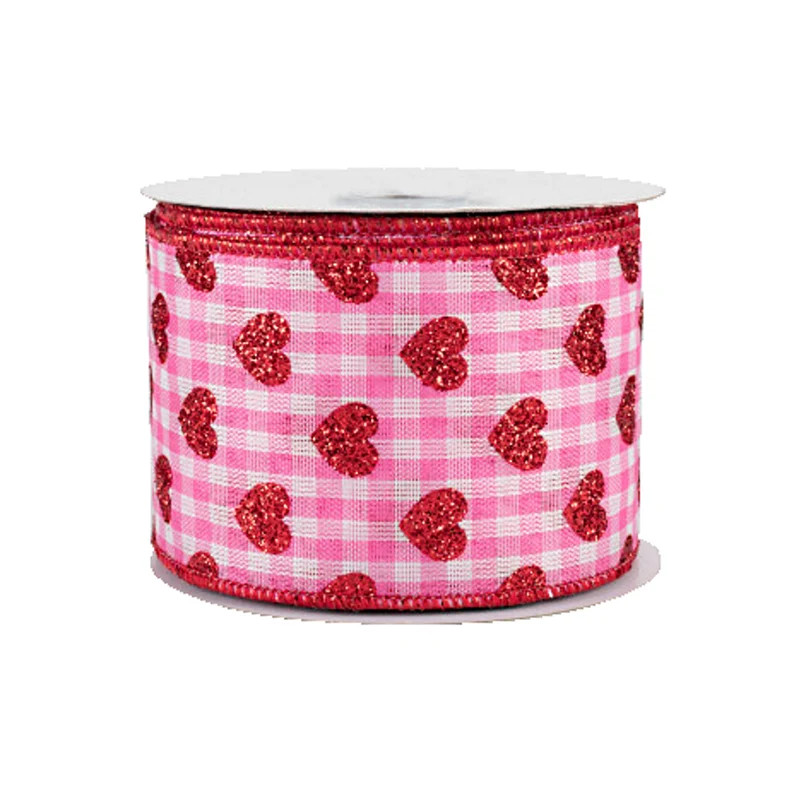 2.5 Small Glitter Hearts Check Ribbon - Etsy | Etsy (US)