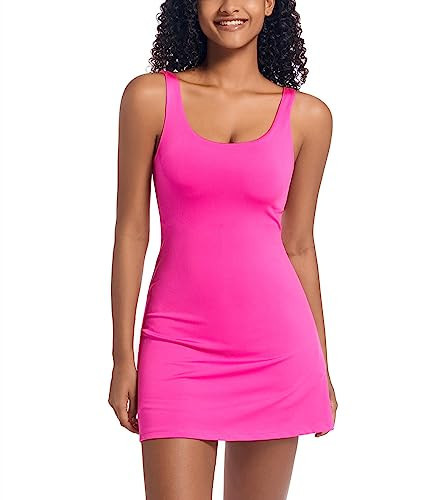 Tennis Dress for Women with Built-in Shorts & Pockets Athletic Golf Dress for Exercise Sports, Rose, M | Amazon (US)