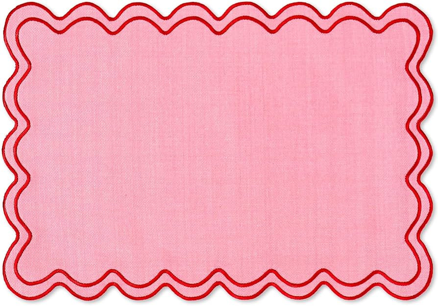 Whaline Pink Red Placemats Embroidered Scalloped Kitchen Place Mats for Wedding Baby Shower Party... | Amazon (US)