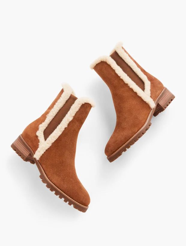 Tish Shearling Trim Suede Ankle Boots | Talbots