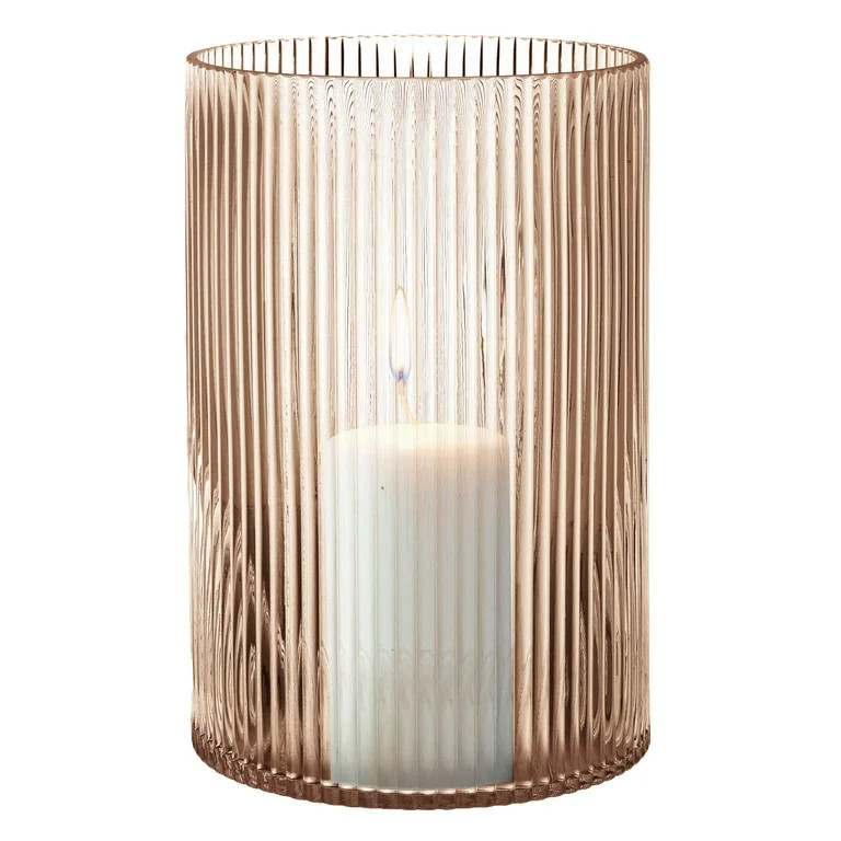 Better Homes & Gardens 8" Amber Glass Ribbed Candle Hurricane, Large | Walmart (US)
