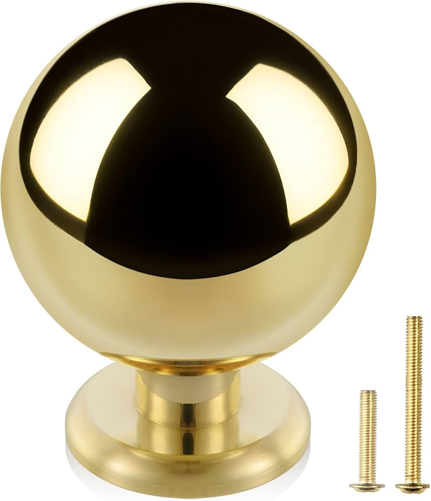 QOGRISUN 10-Pack Unlacquered Brass Cabinet Knobs, Round Ball Gold Knobs for Dresser Drawer, 1.1-I... | Amazon (US)