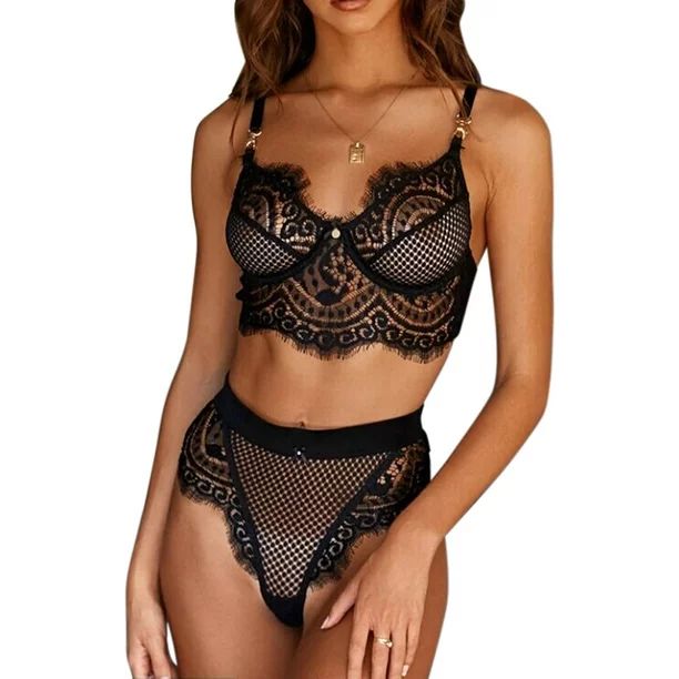 LilyLLL Womens Lace Bralette Bra Unpadded Lingerie High Waist Thong Underwear - Walmart.com | Walmart (US)