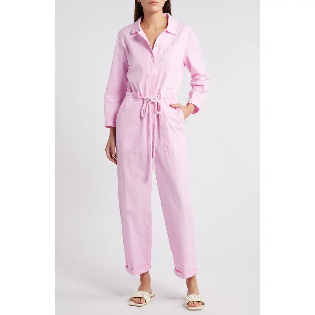 MANGO Nonstretch Denim Jumpsuit in Pink at Nordstrom, Size Small | Nordstrom