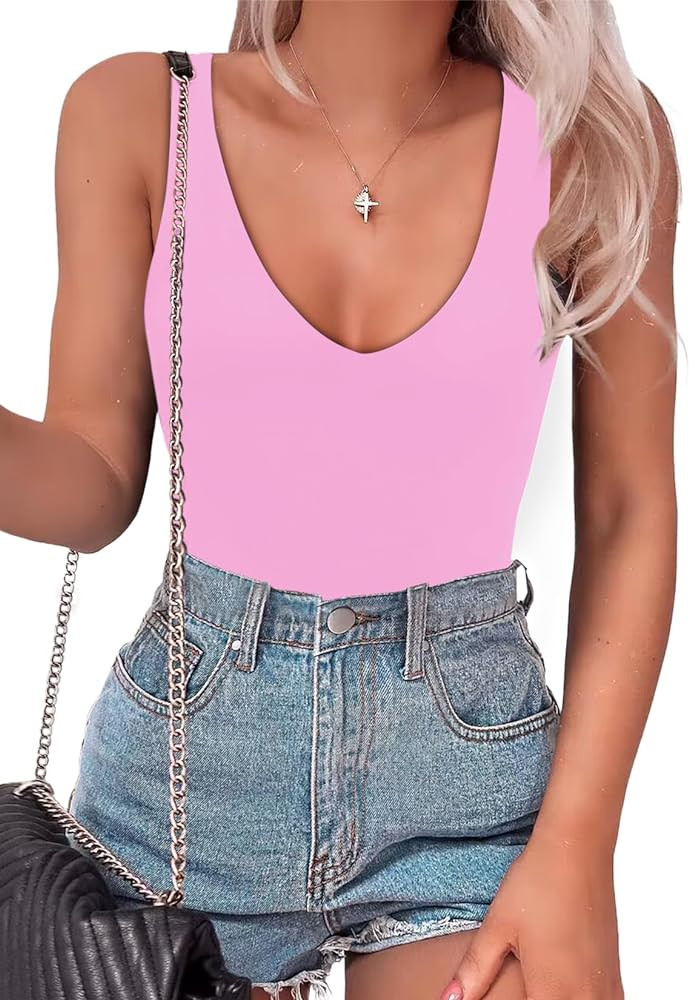 SAUNGKUAI Women's Bodysuit Plunge Deep V Neck Backless Sleeveless Going Out Tank Tops Thong Body ... | Amazon (US)