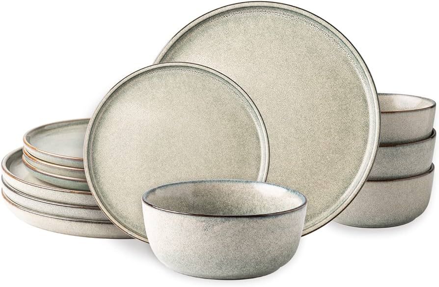 Amazon.com: AmorArc Stoneware Dinnerware Sets for 4,Round Reactive Glaze Ceramic Plates and Bowls... | Amazon (US)