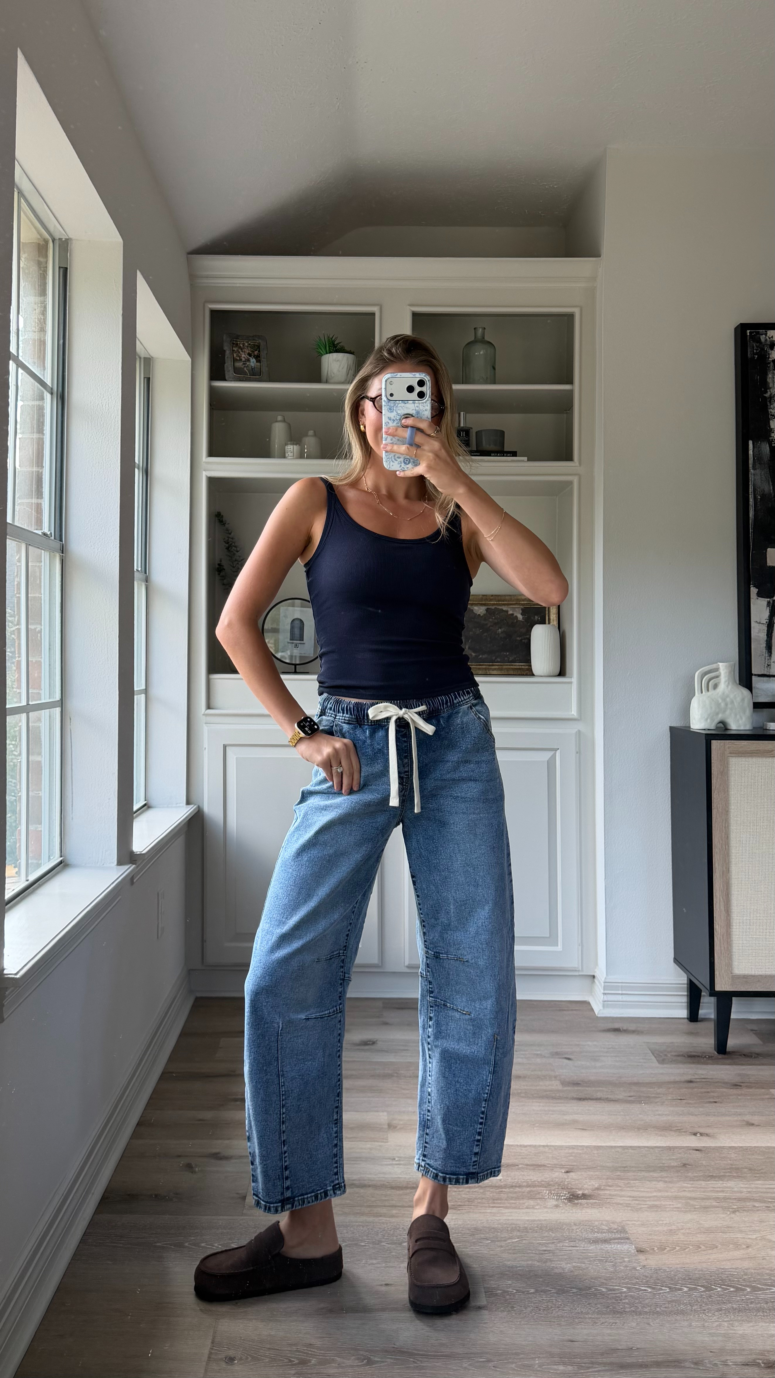 Elastic waist drawstring denim from amazon! Wearing size small. I'm 5'7 for reference  

 #LTKootd