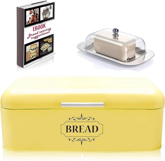 AllGreen Vintage Bread Box Container for Kitchen Decor Stainless Steel Metal Bread Bins Retro Yel... | Amazon (US)