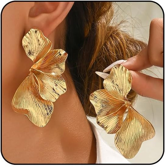Gold Statement Earrings for Women Big Gold Earrings Chunky Silver Earrings Large Flower Statement... | Amazon (US)