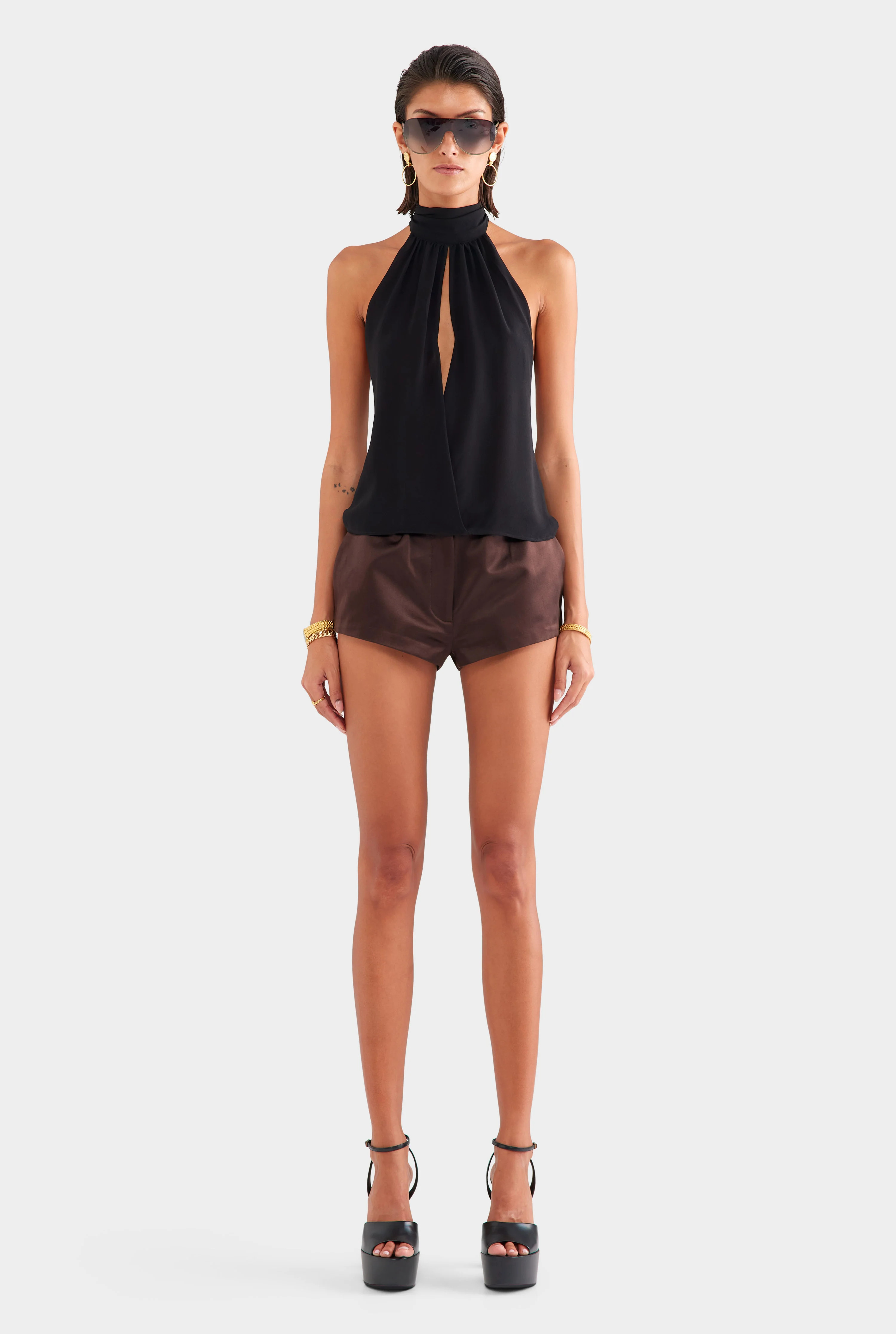 Womens Silk Halter Top Black | Venroy | Venroy AU