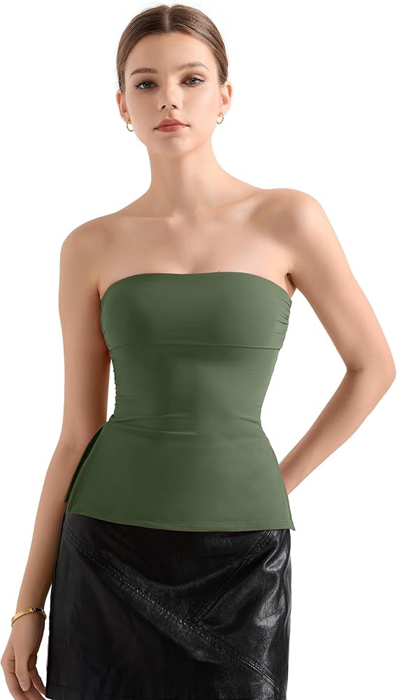 SUUKSESS Women Double Lined Going Out Trendy Tube Tops Side Split Sexy Tank Tops | Amazon (US)