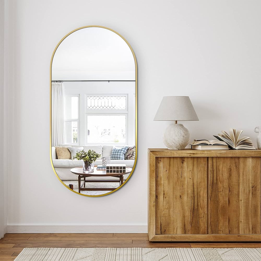 Delma Bathroom Wall Mirror Full Length Mirror for Wall, 48''x24'', Gold Oval Mirror for Bedroom E... | Amazon (US)