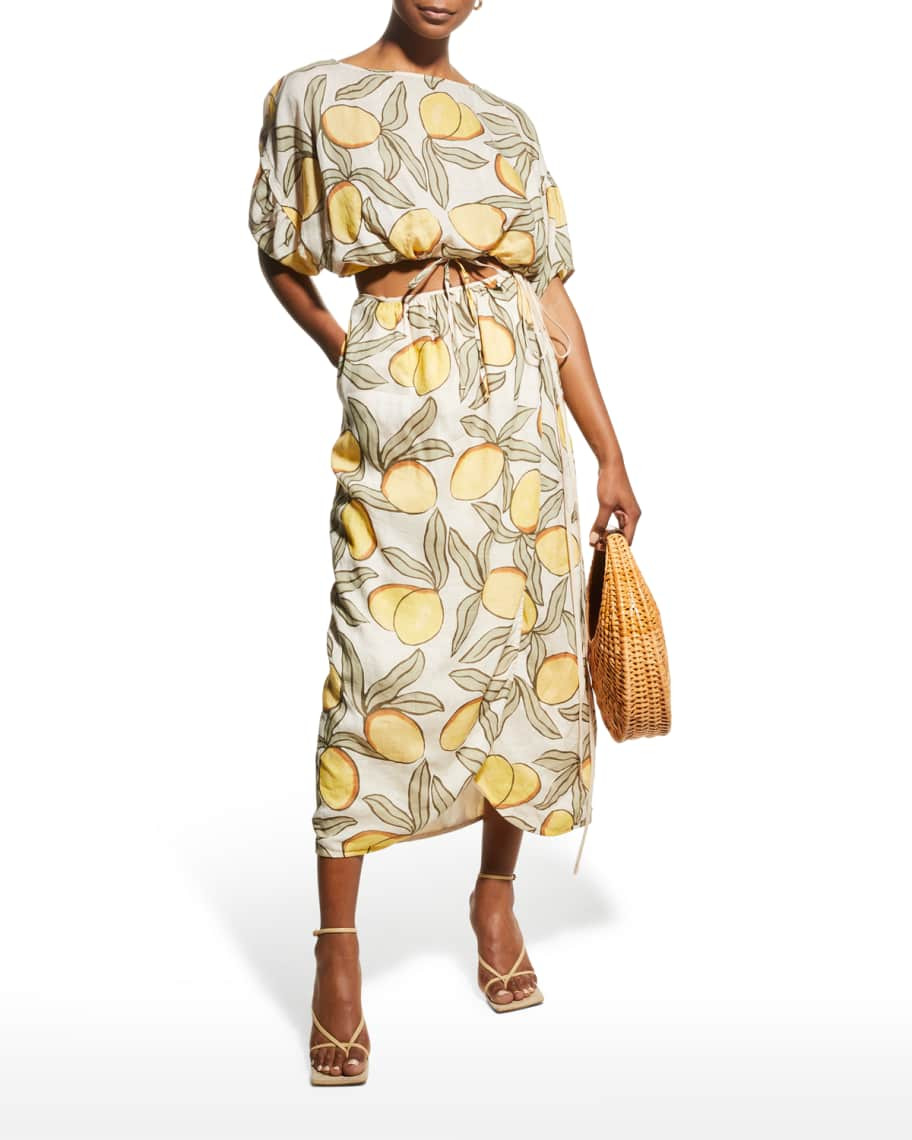 Rebecca Taylor Lemon-Print Tulip Wrap Skirt | Neiman Marcus