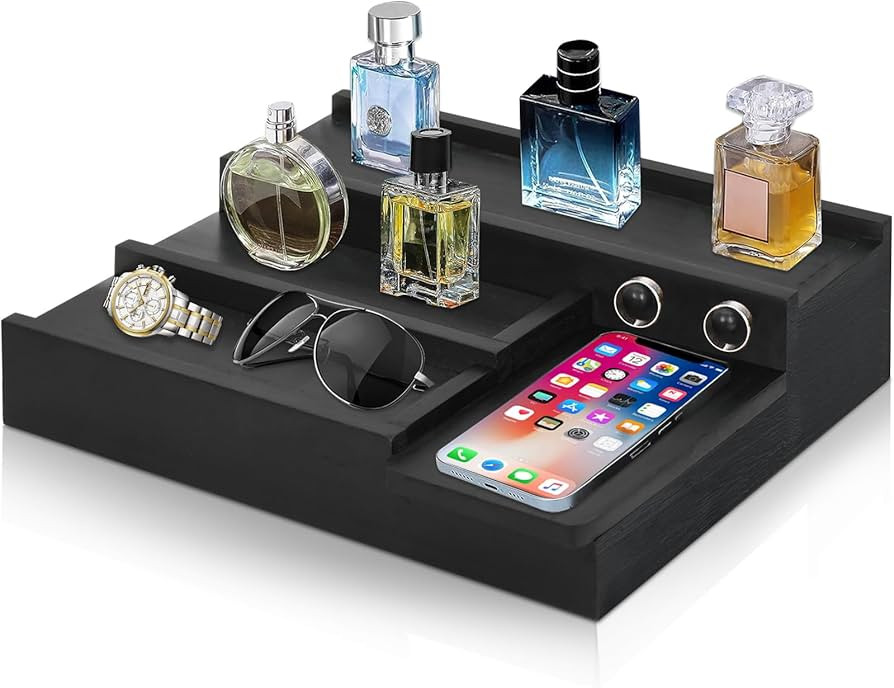 Cologne Organizer for Men, 3 Tier Wood Cologne Stand Display Shelf with Hidden Compartment, Perfu... | Amazon (US)