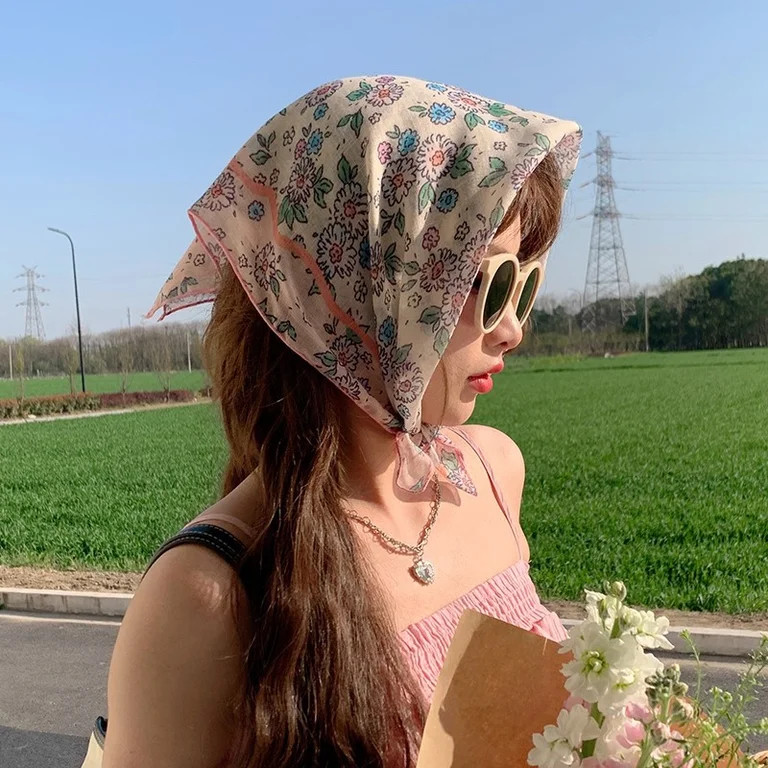 Namzi elegant and personalized scarf, rural art cotton and linen small square scarf, spring and a... | Walmart (US)