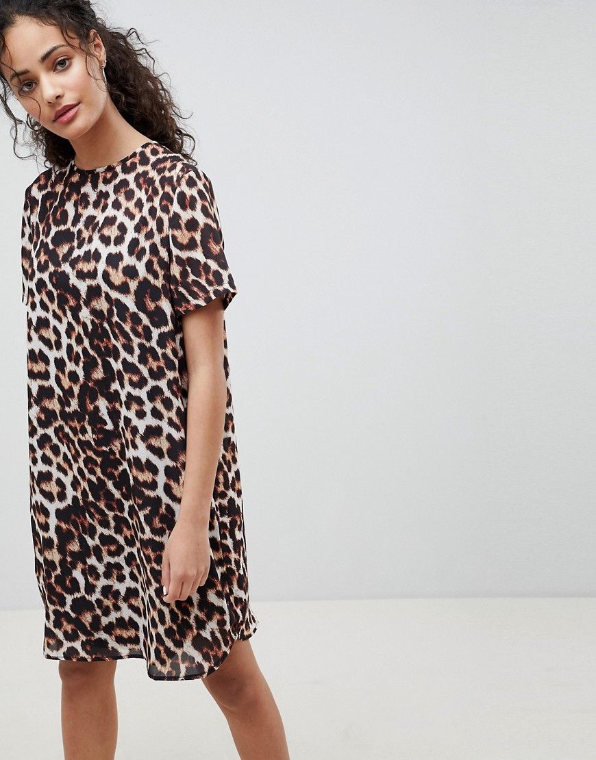 ASOS DESIGN Sheer Shift Mini Dress in Leopard Print - Multi | ASOS US