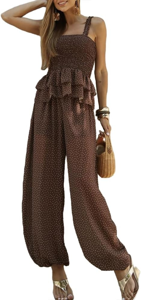 2 Piece Lounge Sets for Women Polka Dot Ruffle Tank Top Harem Pants Going Out Vocation Outfits Y2... | Amazon (US)