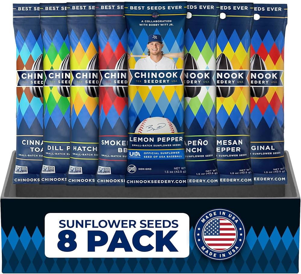 Chinook Seedery Roasted Jumbo Sunflower Seeds - 8 Flavor Sampler Pack - 1.5 ounce (Pack of 8) Fla... | Amazon (US)