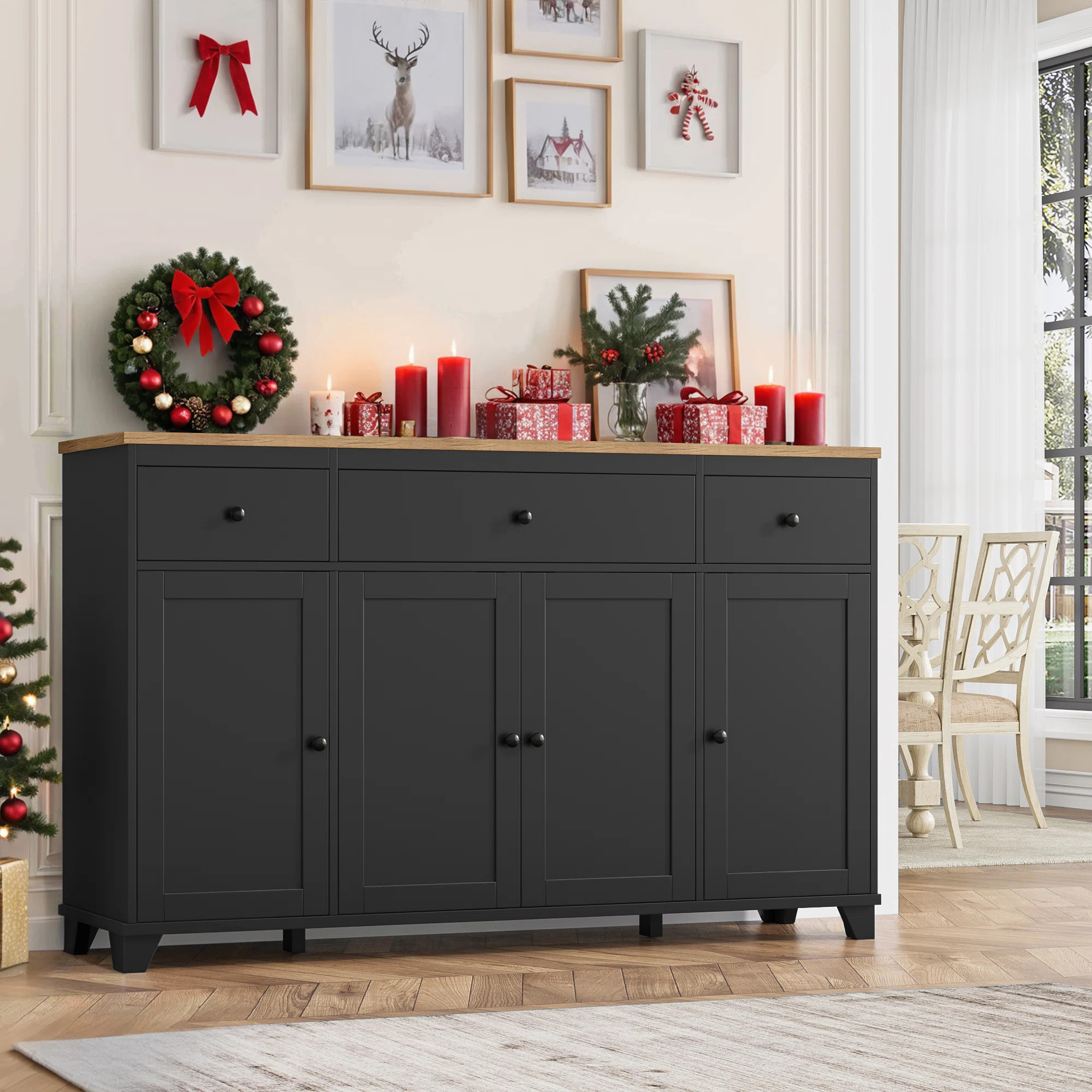 Gracie Oaks 55.1'' Sideboard With 3 Drawers And Adjustable Shelves & Reviews | Wayfair | Wayfair North America