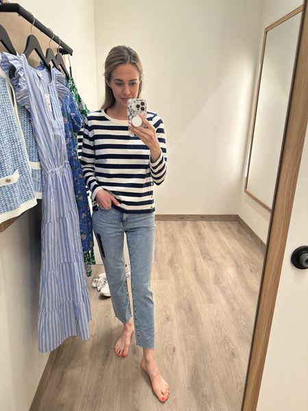 Jcrew runs big IMO, so I always size down! Love these jeans and the top is perfect for spring. Swipe for cute gold button detail  

#LTKSpringSale #LTKsalealert
