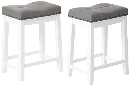 Angel Line Cambridge bar stools, 24" Set of 2, White with Gray Cushion | Amazon (US)