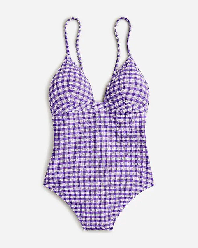 Plunge one-piece swimsuit in gingham | J. Crew US