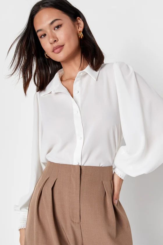 Effective Aesthetic Ivory Long Sleeve Button Up Top | Lulus (US)