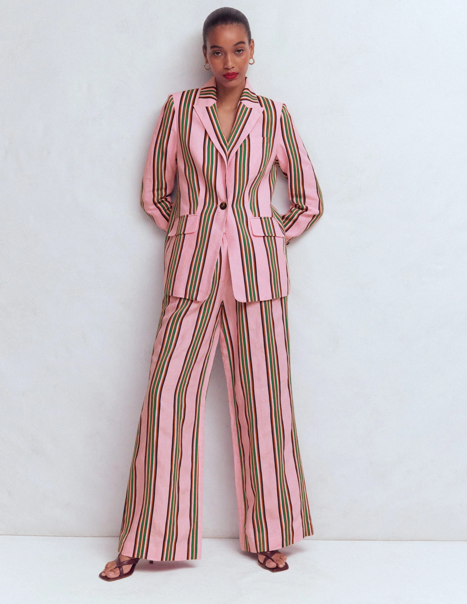 Woodbridge Linen Blazer-Pink and Green Stripe | Boden UK