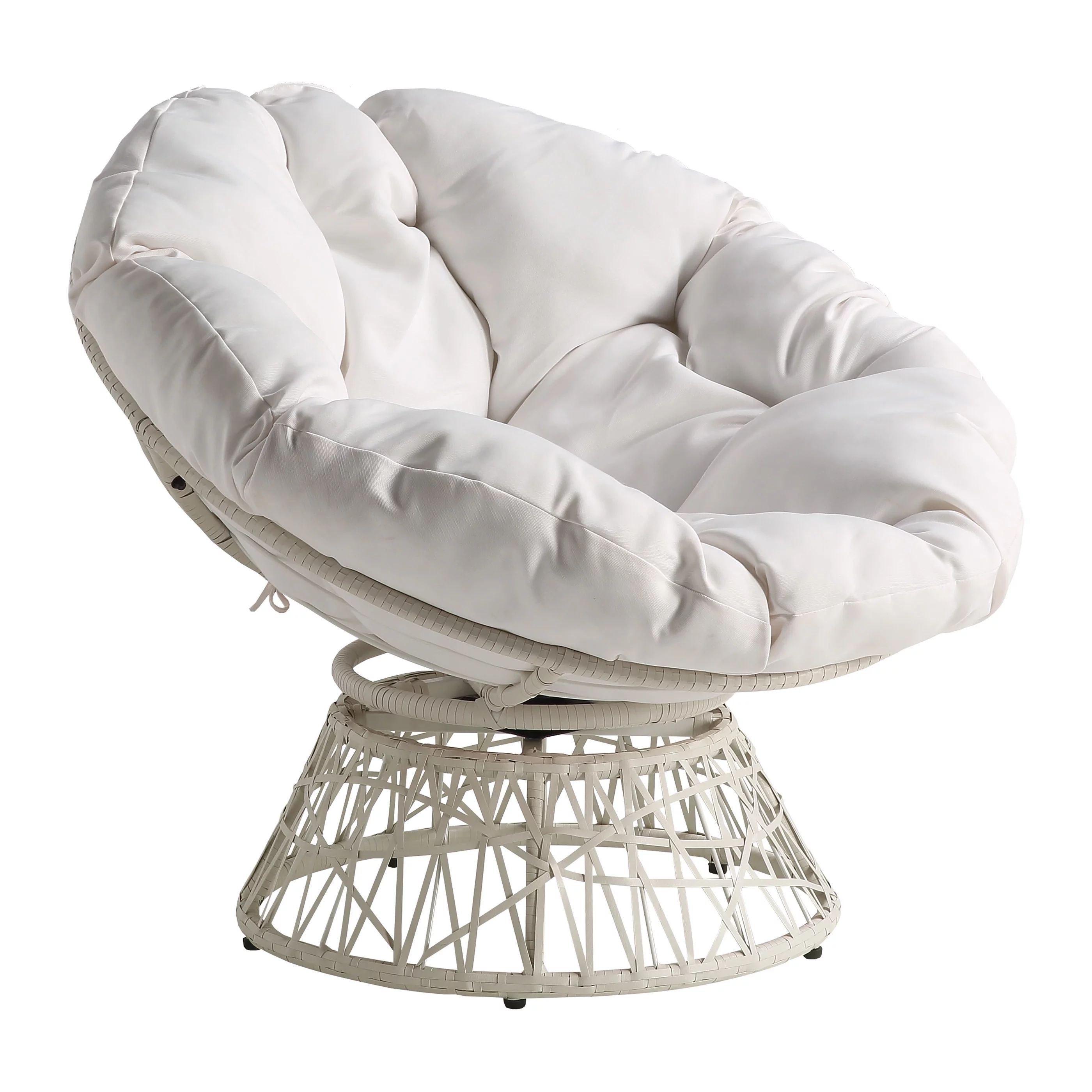 OSP Home Furnishings Papasan Chair with White Round Pillow Cushion and White Wicker Weave | Walmart (US)