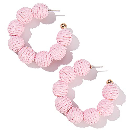 Raffia Hoop Earrings Statement Boho Beaded Earrings Cute Rattan Handmade Colorful Jewelry for Wom... | Amazon (US)