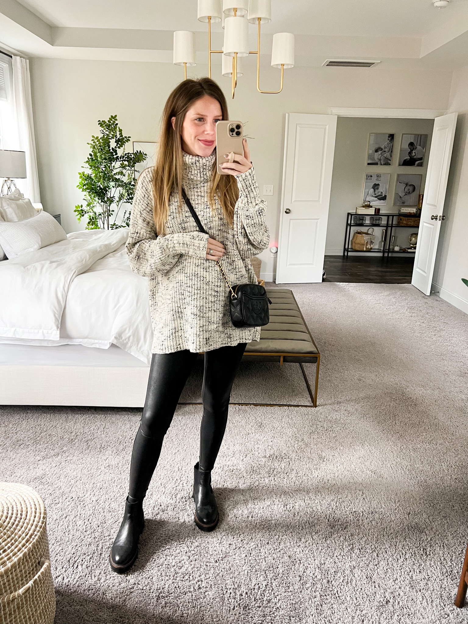 Cold weather outfit idea - faux leather leggings + oversized cozy sweater. This sweater is 30% off! Wearing a small - fit is oversized  

#LTKSeasonal #LTKsalealert #LTKbump
