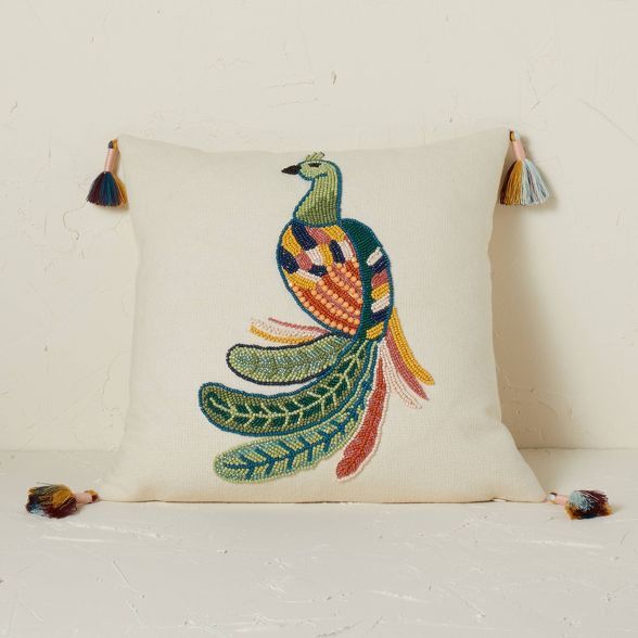 Beaded Bird Textured Square Throw Pillow - Opalhouse™ designed with Jungalow™ | Target