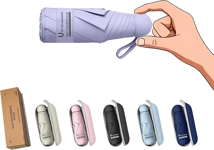 BAODINI Travel Essentials Mini Umbrella for Purse With Case Small Compact UV Sun Protection Light... | Amazon (US)