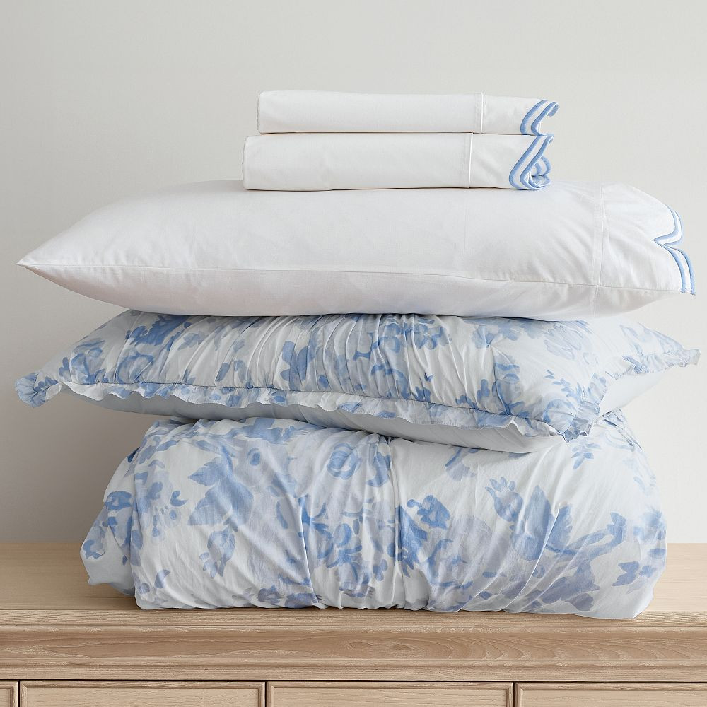 LoveShackFancy Smocked Quilt & Embroidered Sheet Set Bundle Blue Twin XL | Pottery Barn Teen