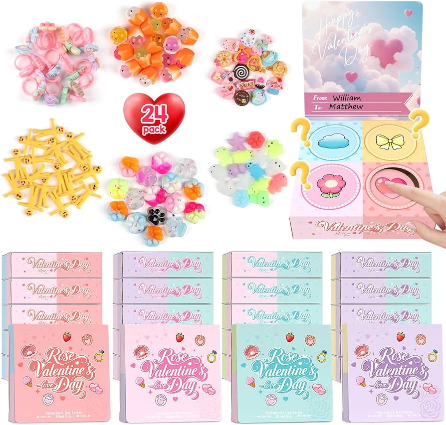 Valentine’s Day Gifts for Kids: 24 Pack Unique 4-in-1 Blind Box Sets Valentines Gift Card with ... | Amazon (US)