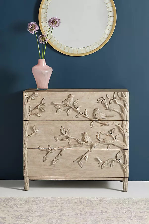 Ornithology Handcarved Three-Drawer Dresser | Anthropologie (US)